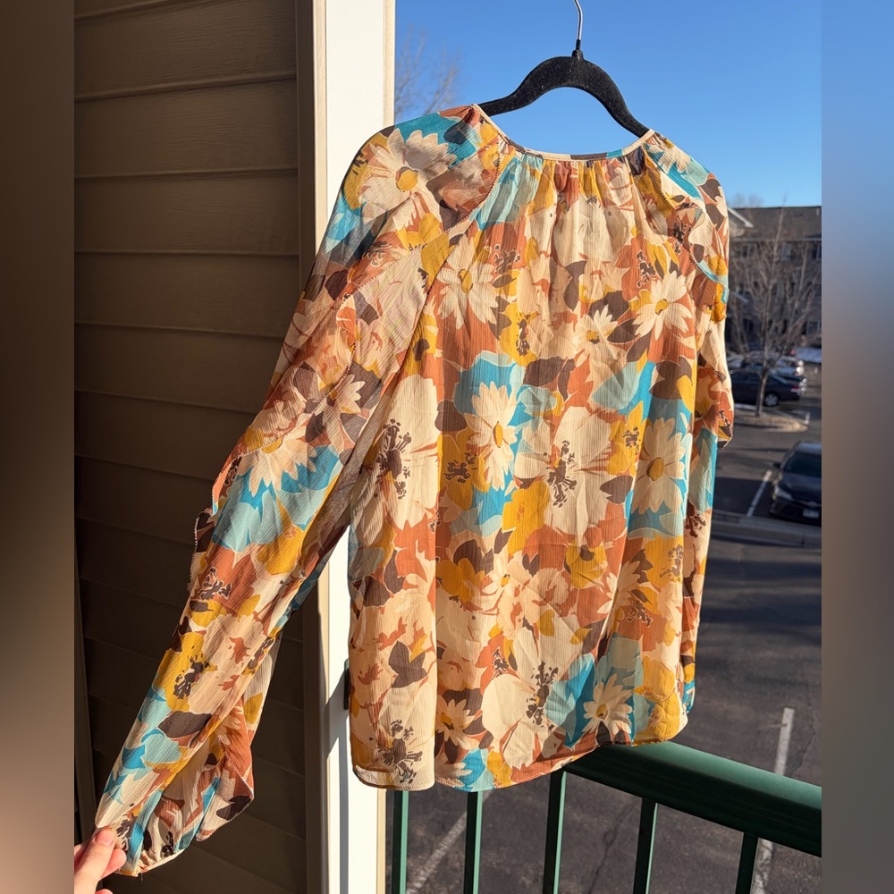 🆕 Lauren Ralph Lauren Floral Blouse Size Large Boho Sheer Multicolor Top Style - Picture 8 of 17